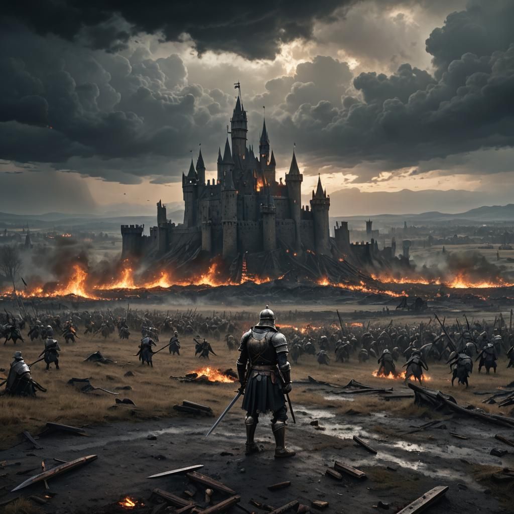 Knight on Desolate Battlefield: Dark Fantasy Concept Art