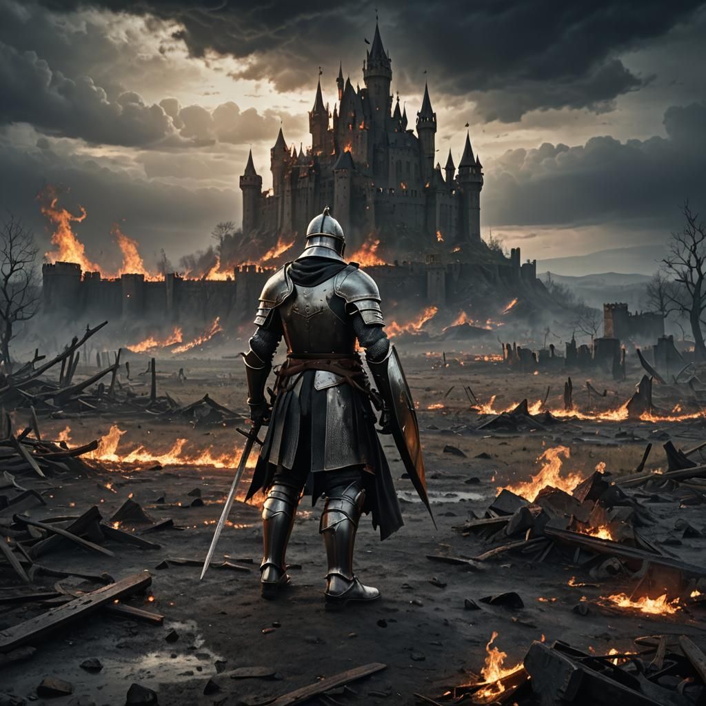 Knight on Desolate Battlefield: Dark Fantasy Concept Art