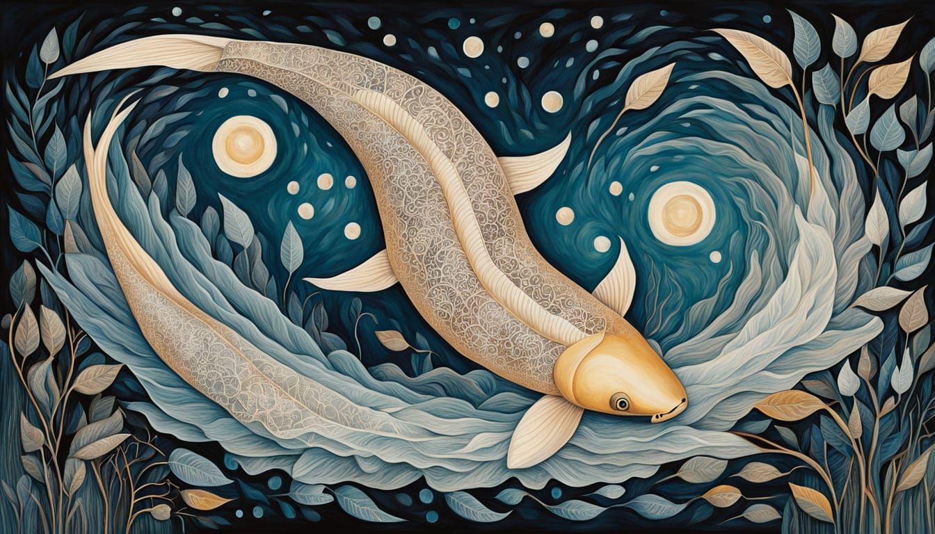 Pisces Zodiac Sign in Swirling Water, Astrophotography Art