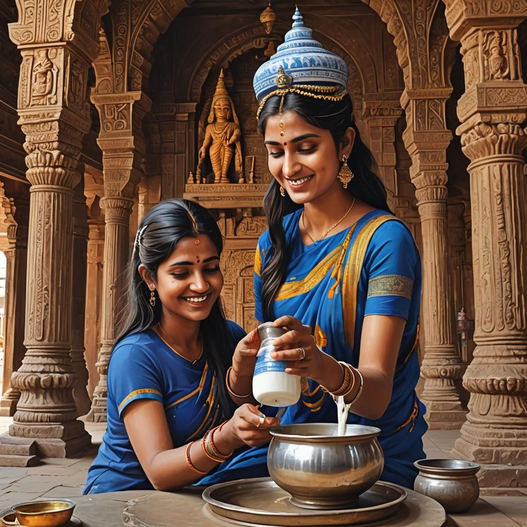 Girl Pouring Milk on Shivalinga in Somnath Temple