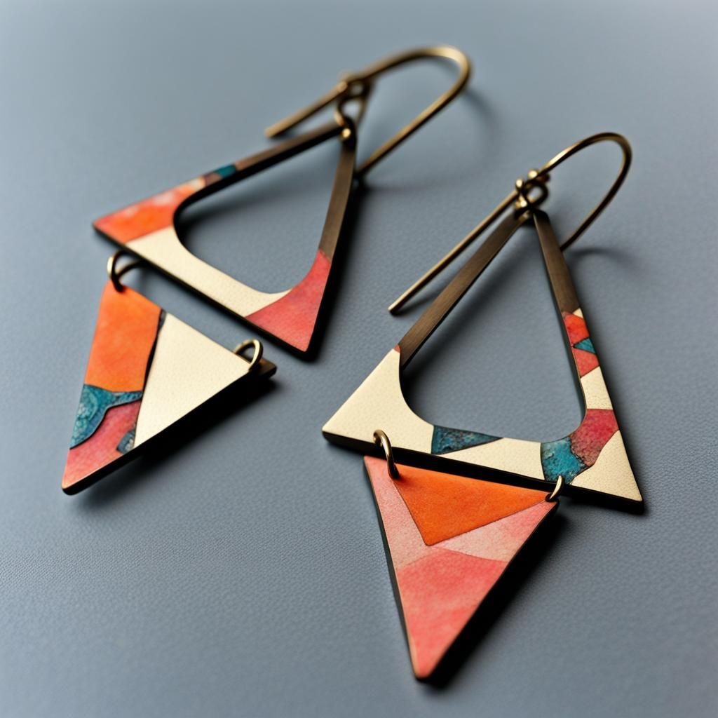 Geometric Dangle Hoop Earrings in Abstract Art Style