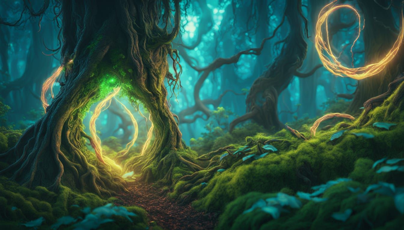 Mystical Forest: Seed Pod Unfurls in Digital Painting