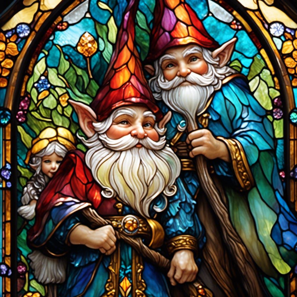 Gnome Stained Glass Masterpiece in Fantasy Style