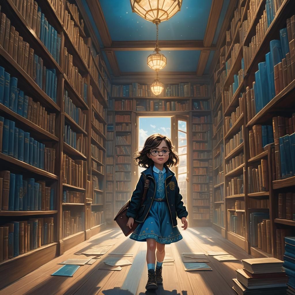 Girl Enters Magical Library: Fantasy Concept Art