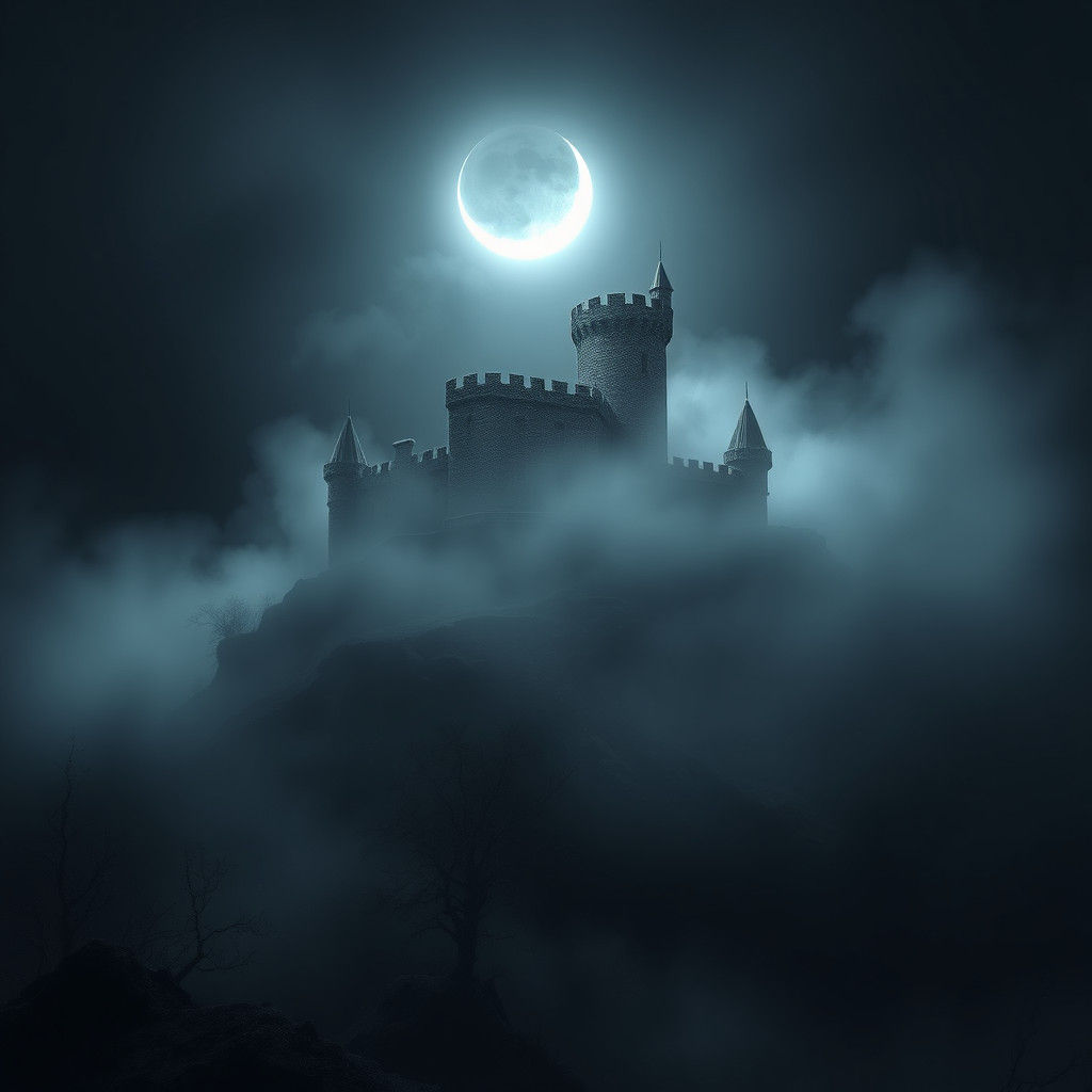 Medieval Fortress in Moonlight: Mystical Gothic Landscape