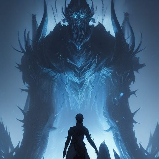 Dark Frozen Demon in Hyperdetailed Dark Fantasy Art