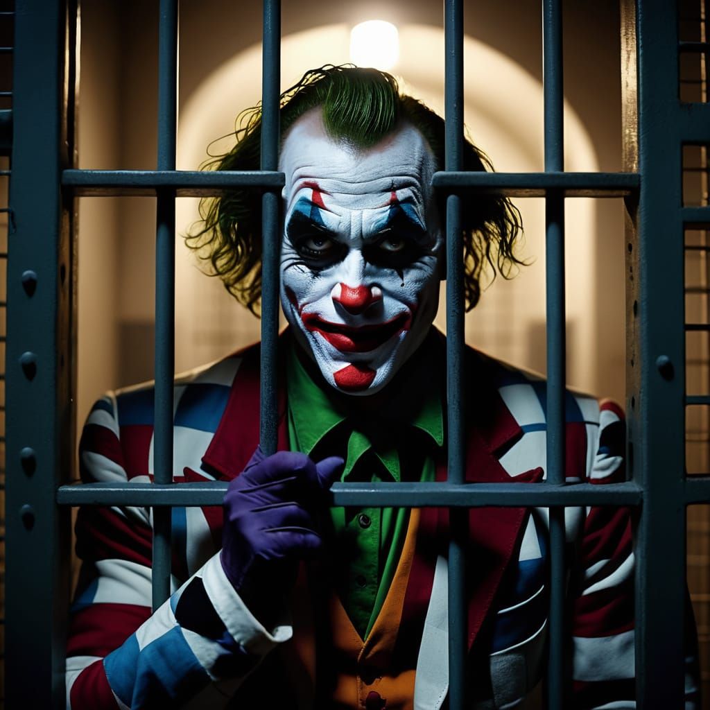 Harlequin in Prison Cell: A Cinematic Film Noir Still