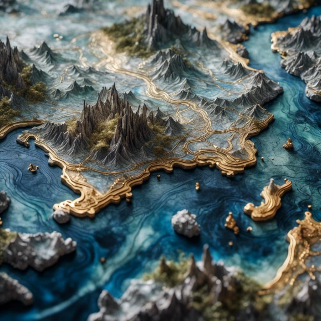 Ornate World Map in Marble Bas Relief