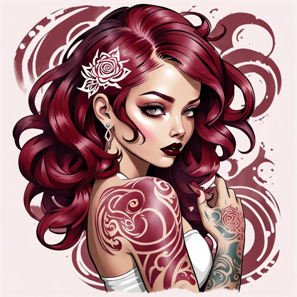 Silkscreen Style Model with Tattoos and Rollerwave Hair