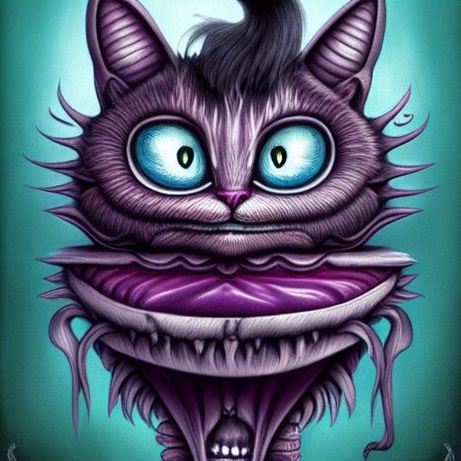 Cheshire Cat Magician Tarot Card in Horror Style