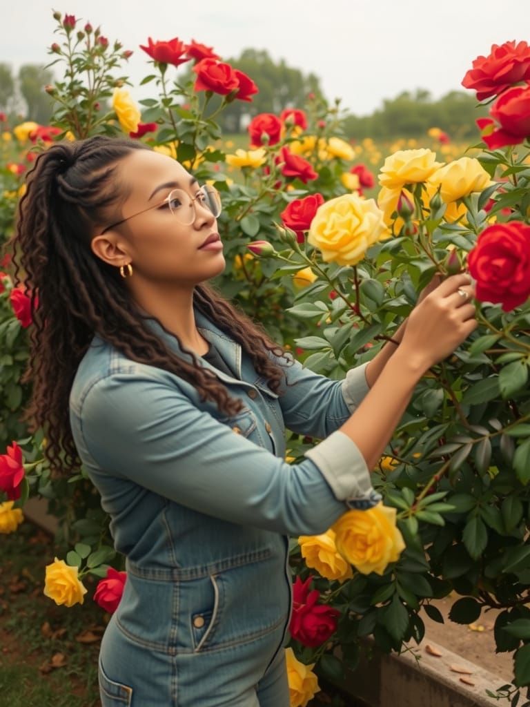 Biracial Woman with Locs in Rose Garden