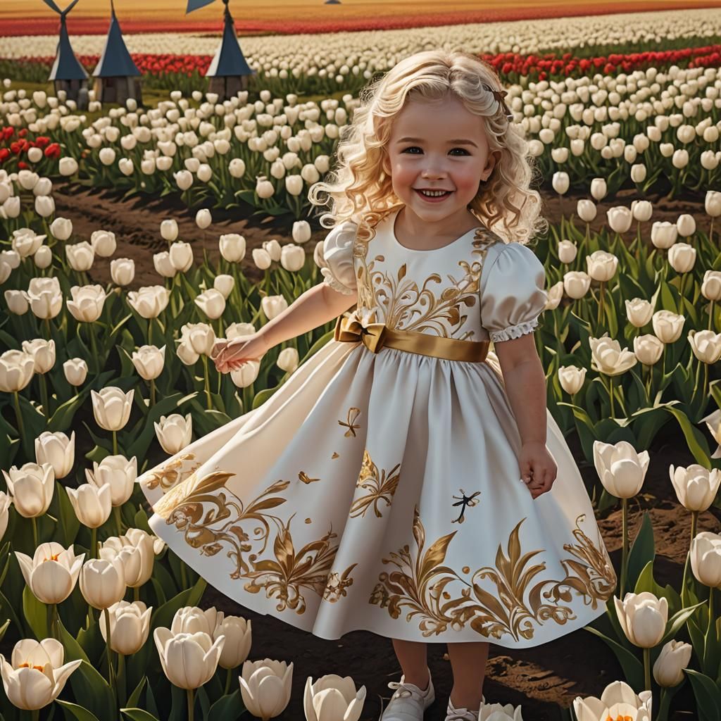 Toddler in Tulip Field: Fantasy Concept Art