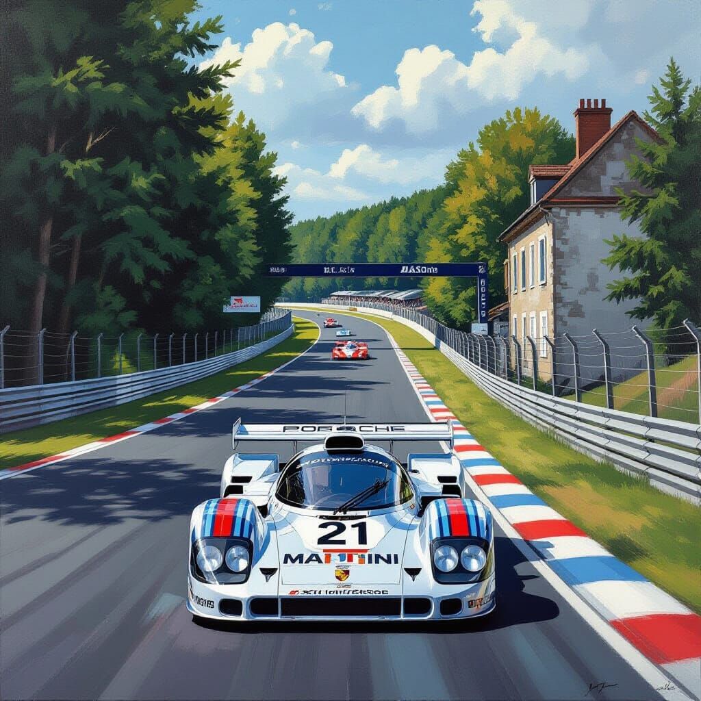 1985 Porsche 962C Race Car on Mulsanne Straight