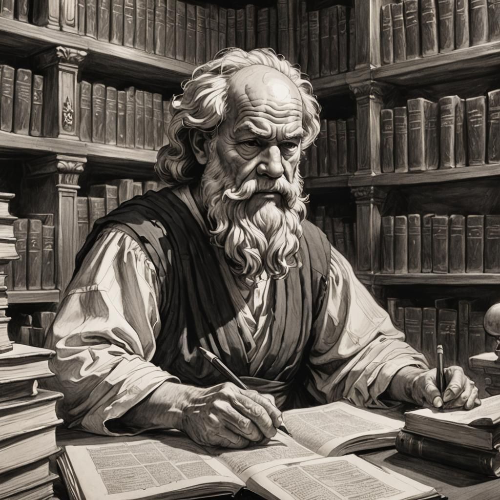Serene Library: Socrates in Black and White Sketch