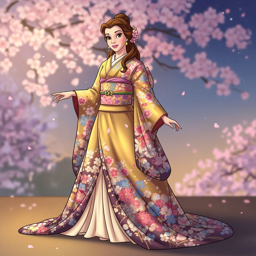 Belle in Japanese Kimono, Inspired by Ball Gown Colors
