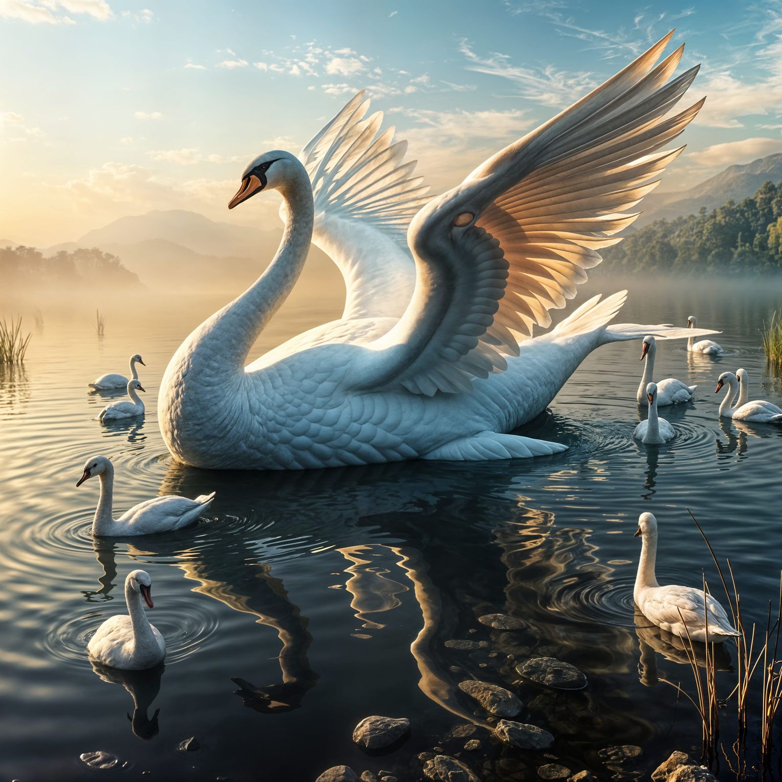 Majestic Schwal, Swan-Whale Hybrid, in Serene Nature Reserve