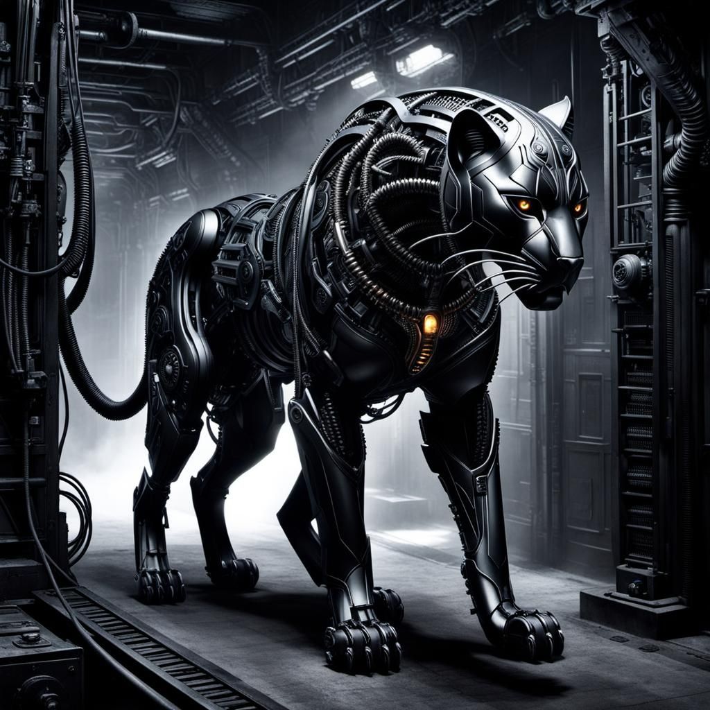 Cyborg Black Panther in HR Giger Style
