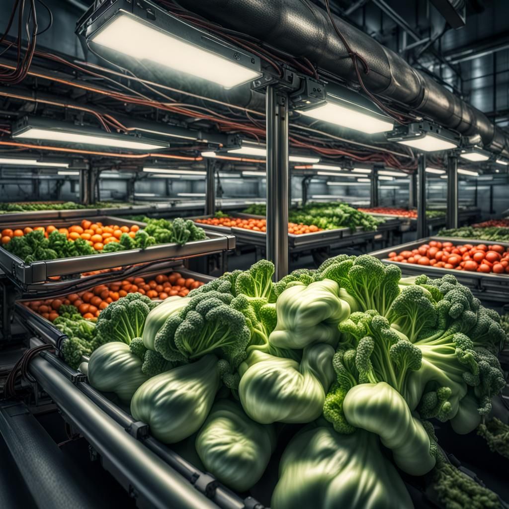 Cybernetic Vegetables Powering the Future in Cyberpunk Style