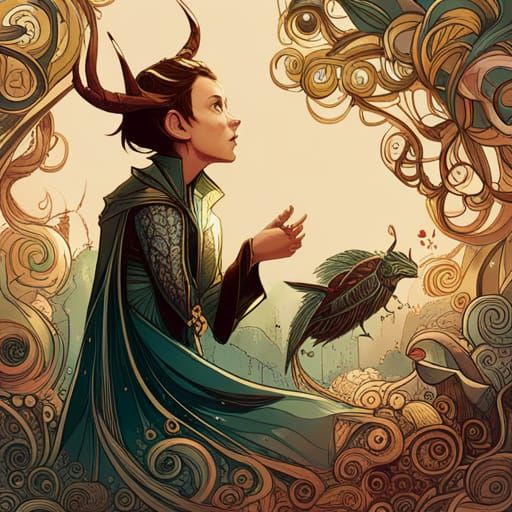 Loki with Luminous Colors and Golden Outlines