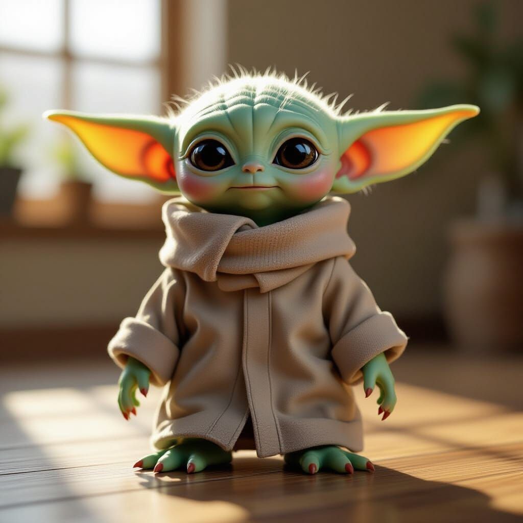 Photorealistic Grogu with Long Legs in Studio Lighting