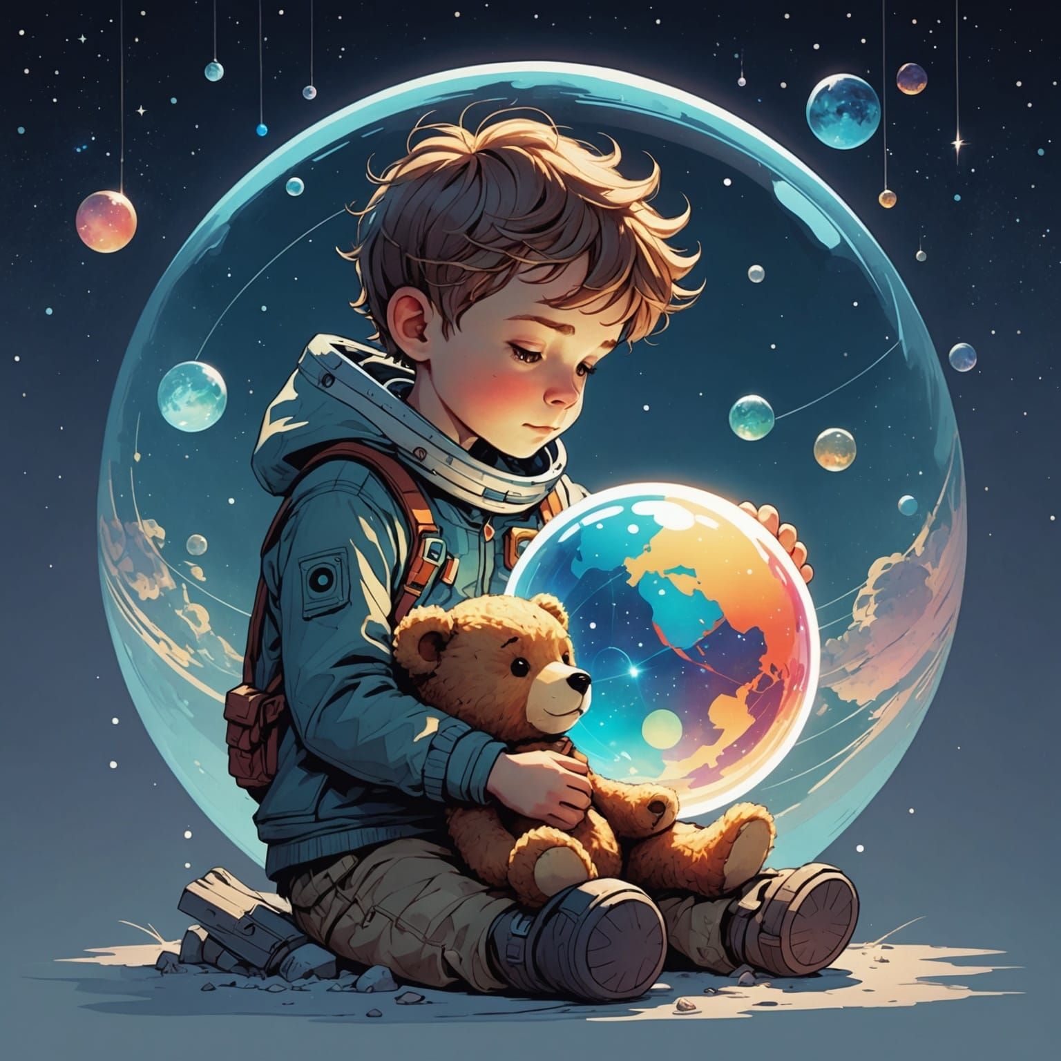 Boy and Bear in Space: Solarpunk Art