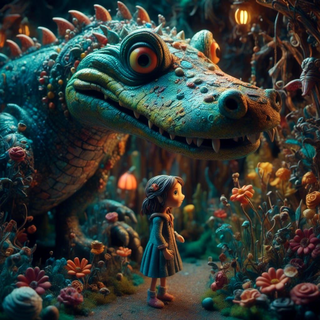 Girl and Alligator Friend in Claymation Style