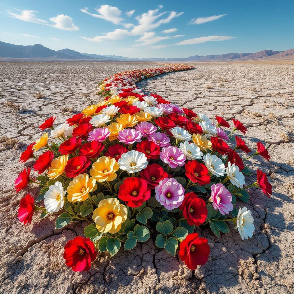 Vibrant Flowers Bloom in Desolate Wasteland