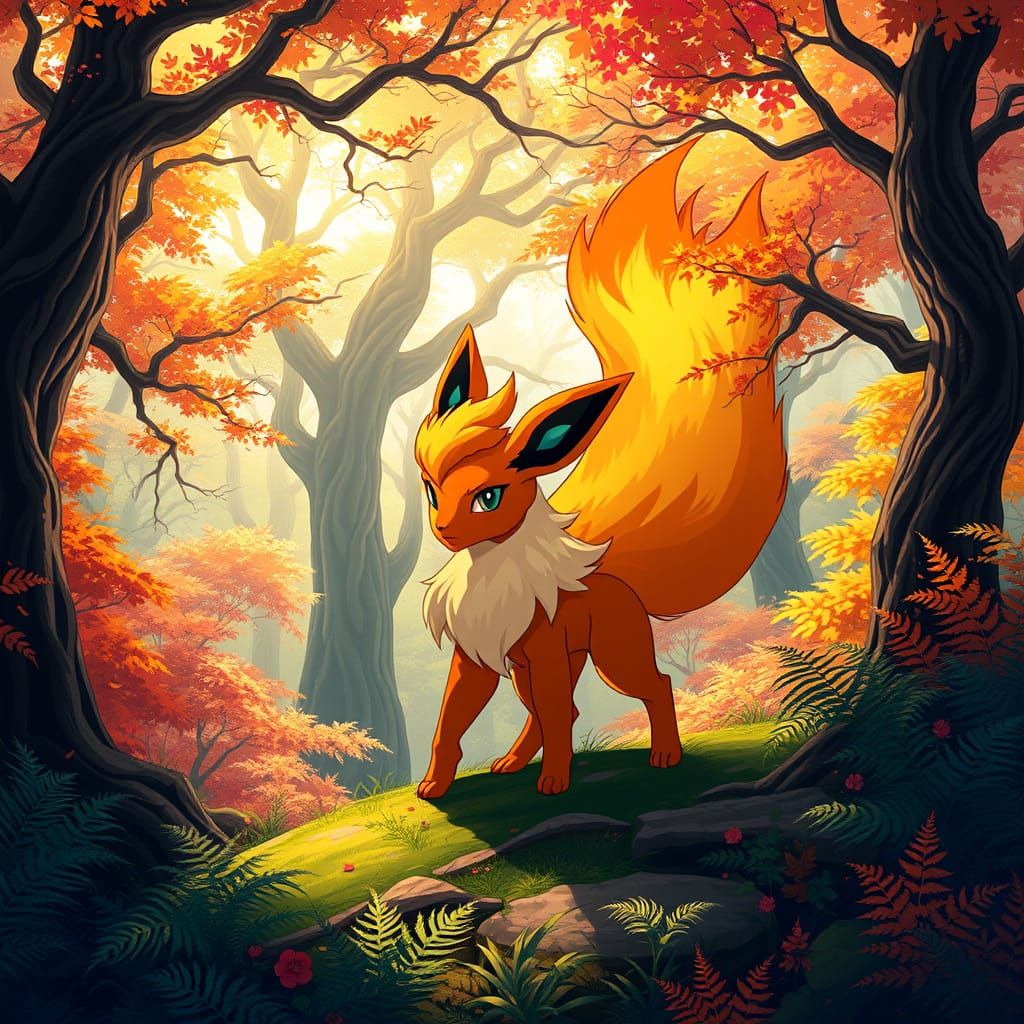 Majestic Flareon in Vibrant Autumn Forest