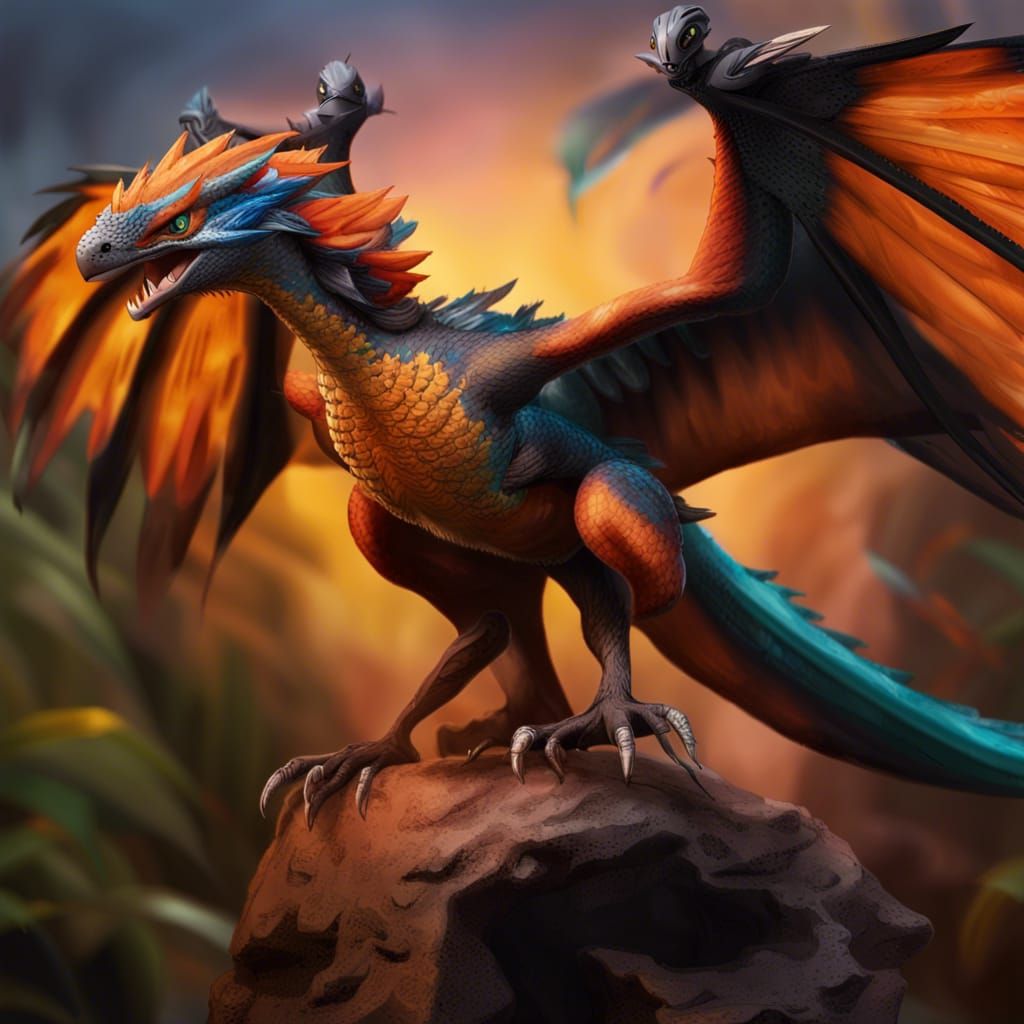 Charizard Velociraptor Hybrid: Realistic Creature Photograph...