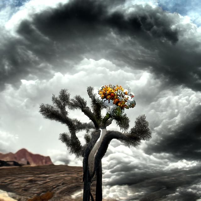 Thriving Tree Blooms in Apocalyptic Desert Landscape