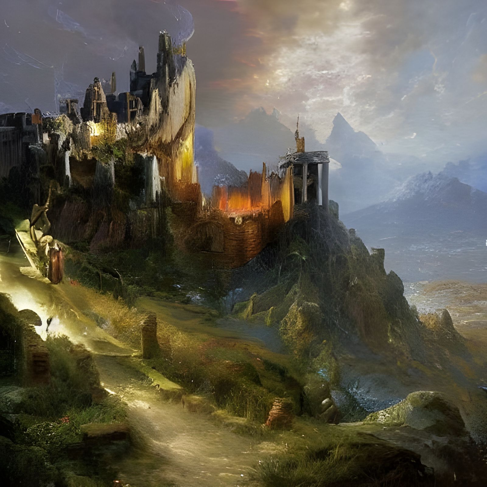 Majestic Castle on Hill: Digital Painting