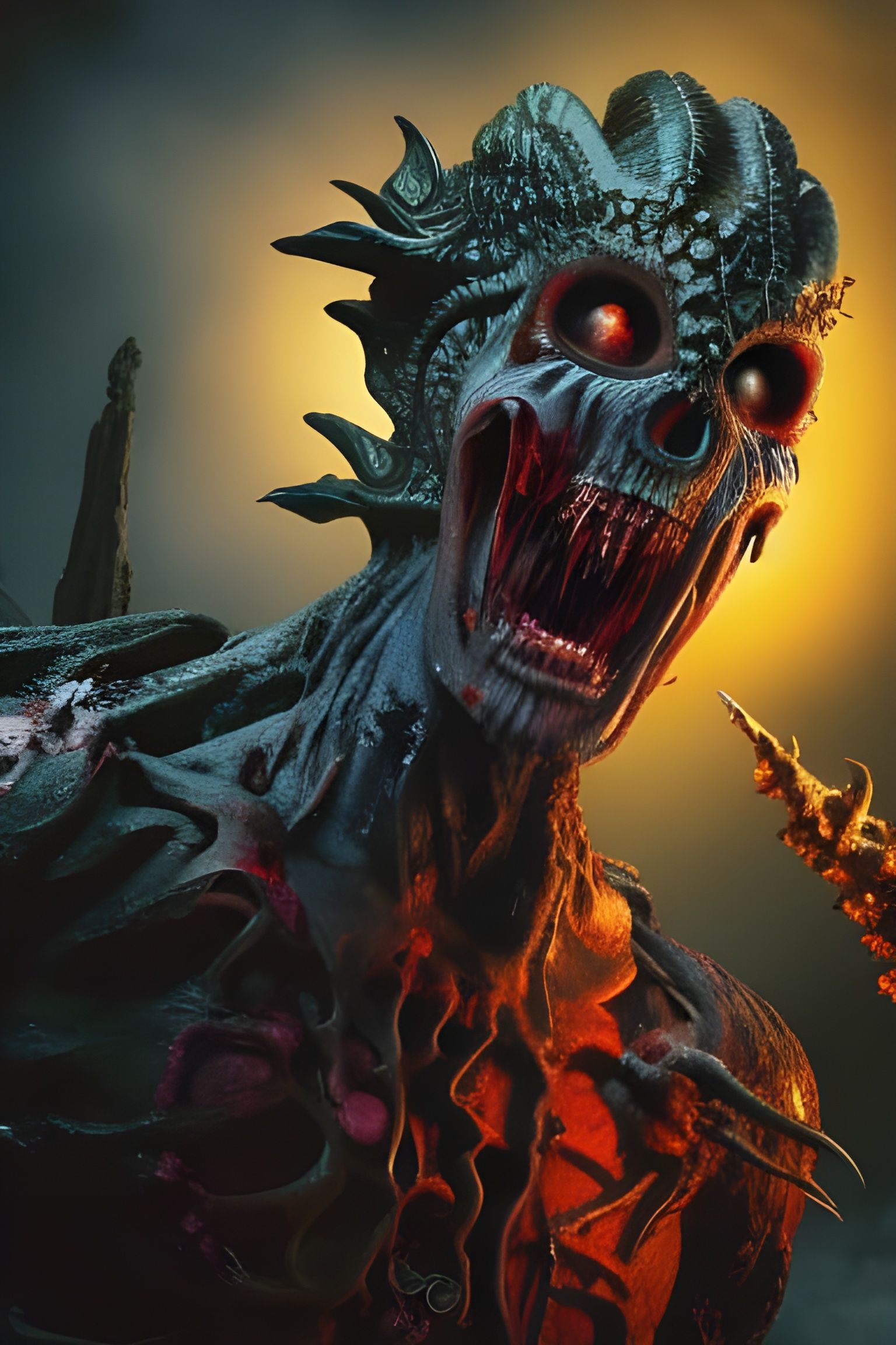 Zombified Wraith Rising from Graveyard in Dramatic Lighting