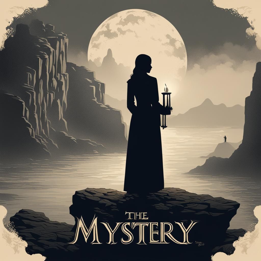 Mysterious Woman with Candle on Misty Cliff