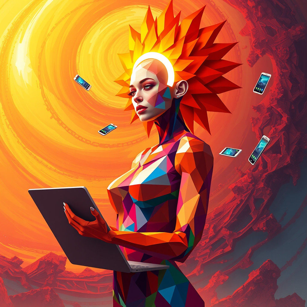 Stylized Woman with Geometric Body Paint in Dreamscape