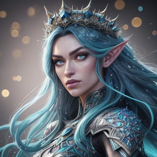 Glistening Elf in Spiral Web: Hyperrealistic Concept Art