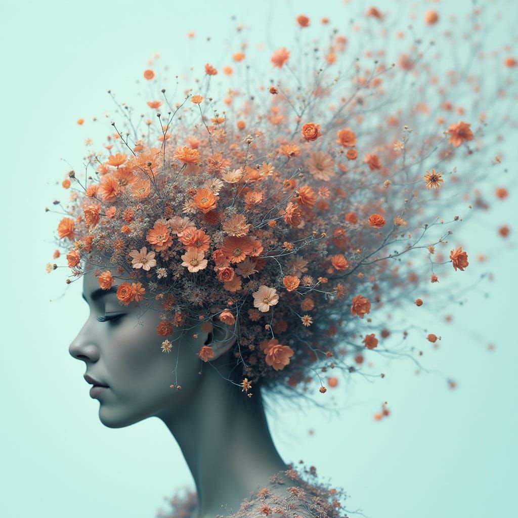 Floral Woman in Dreamy Ethereal Landscape