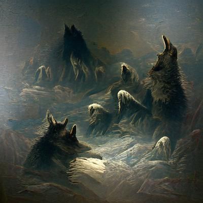 Wolves in a Dark Gothic Horror Scene