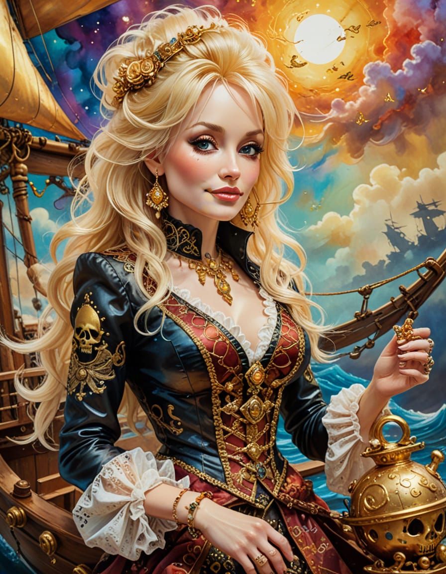 Dolly Parton as Pirate in Surrealist Painting