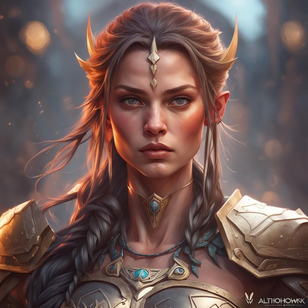 Hyperdetailed Warrior Girl Portrait in Dynamic Lighting
