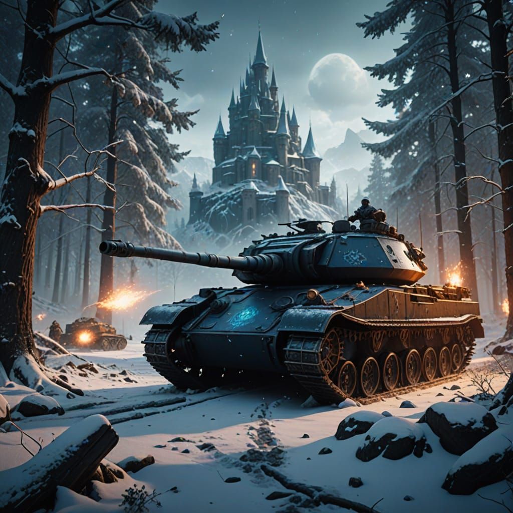 Epic Fantasy Battle in a Snowy Forest