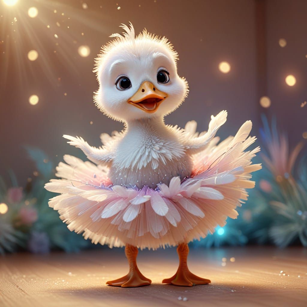 Chubby Duckling Dances Ballet in Pixar Cartoon Style