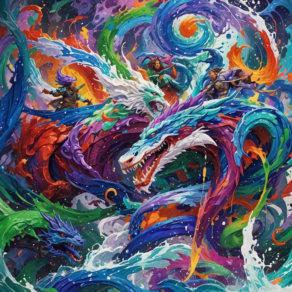 Intense Mythical Battle in Surreal Style