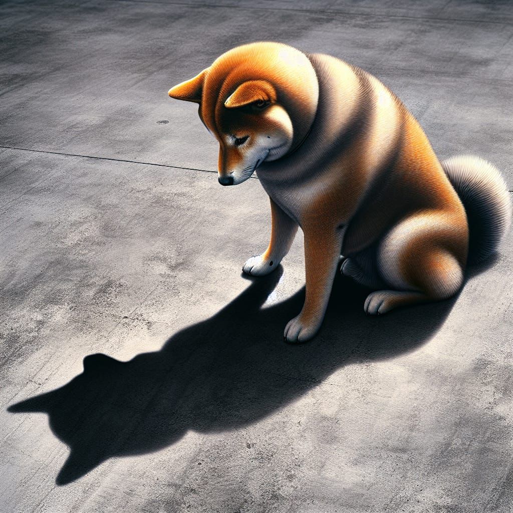 Hyperrealistic Shiba Inu Dog Contemplates Shadow