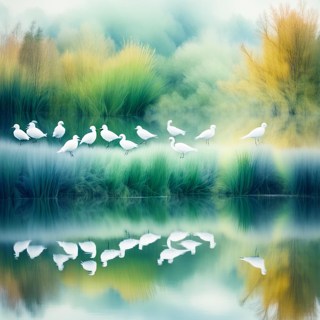 Birds in shelow pond