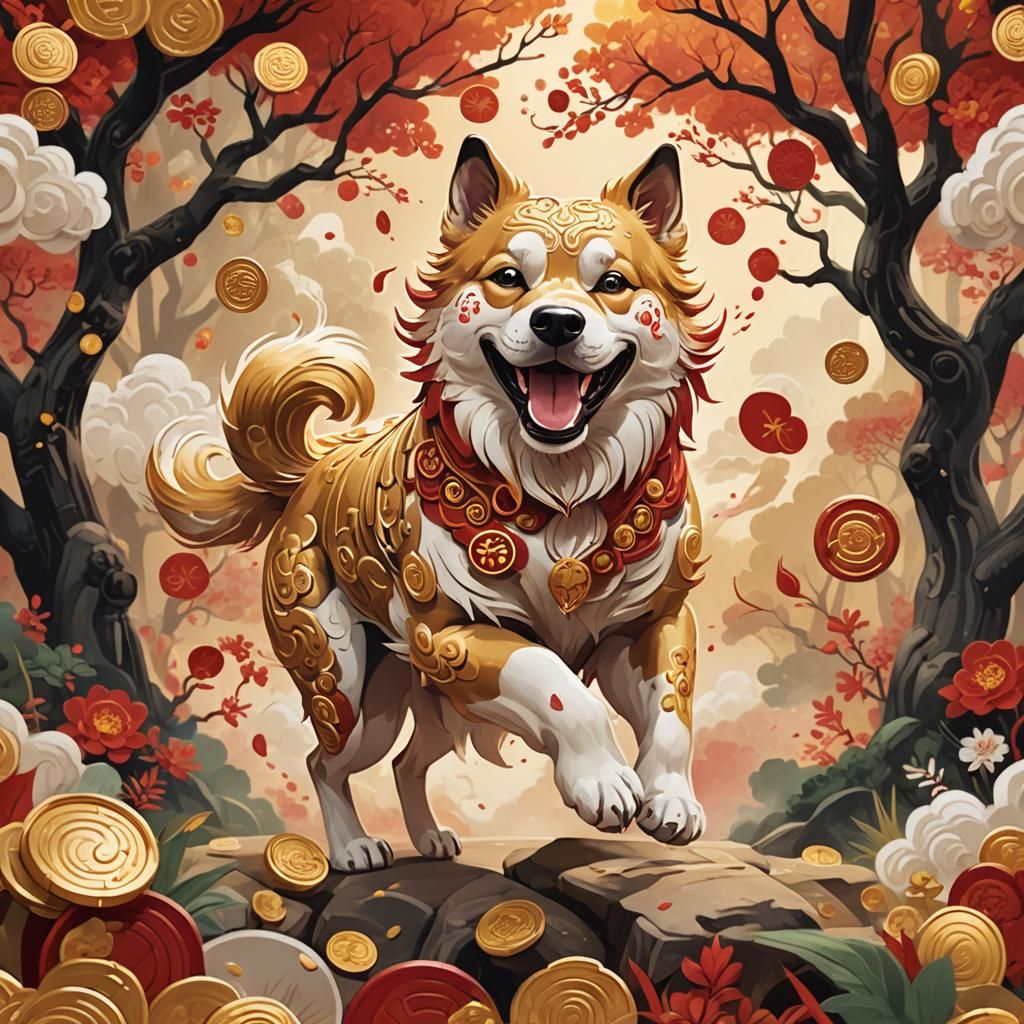 Chinese Zodiac Dog in Auspicious Forest: Digital Art