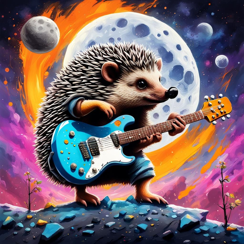 Hedgehog Guitarist on the Moon: Graffiti Art