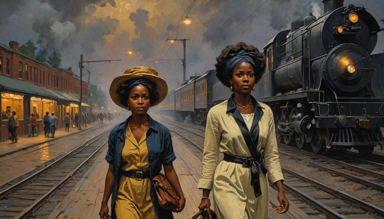 Black Woman's Impasto Oil Painting: Midnight Train to Georgi...