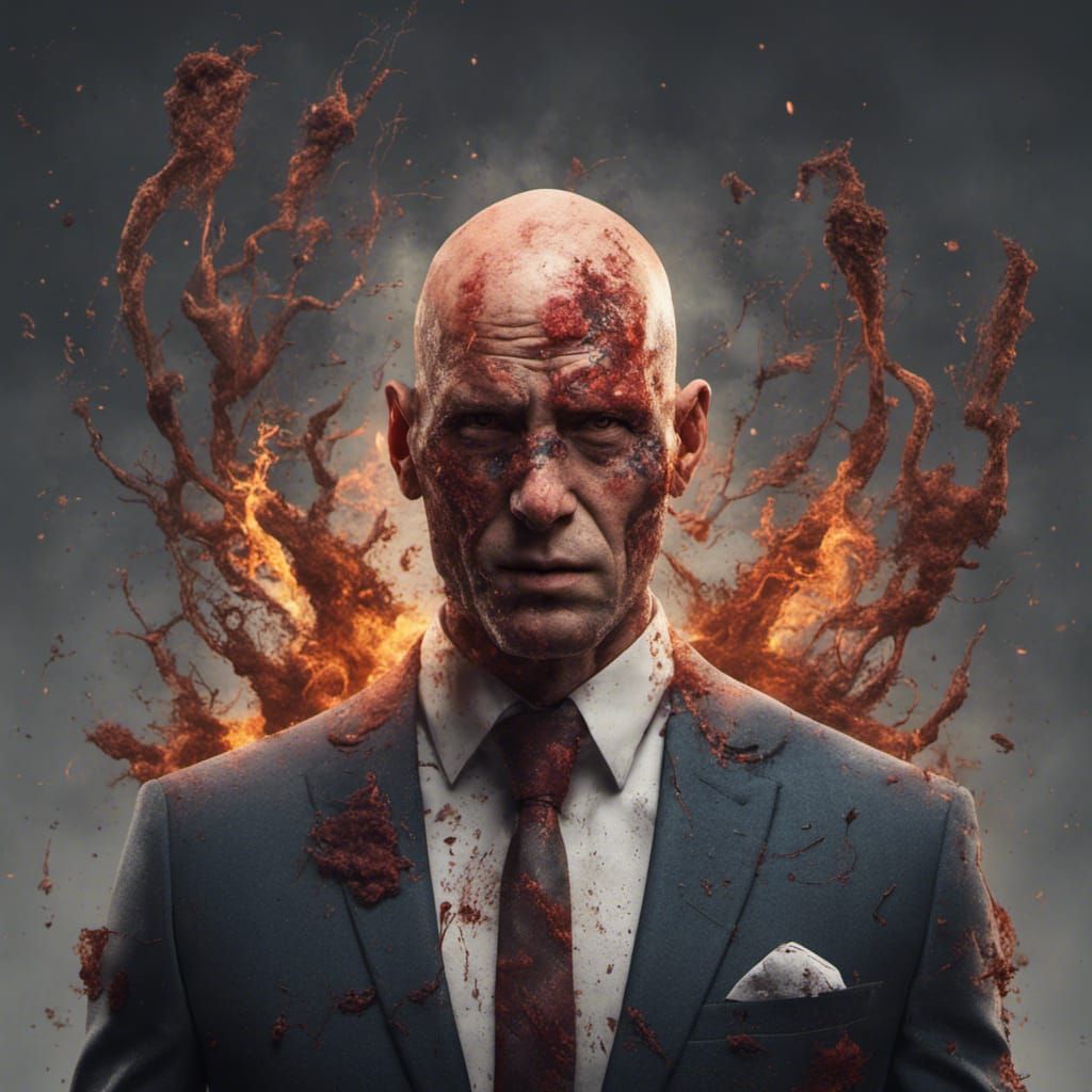 Acid Burn Victim in Suit: Detailed Matte Painting