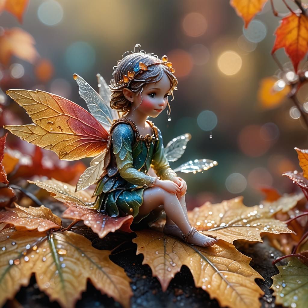 Ethereal Fairy on Autumn Leaf in Morning Light