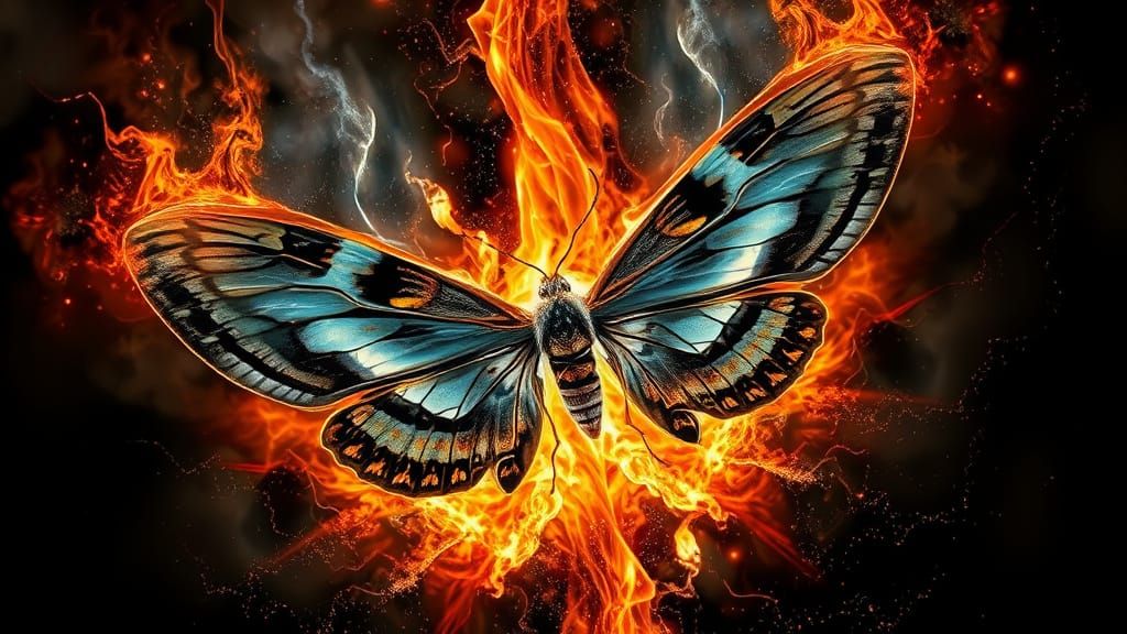 Bioluminescent Lunar Moths Swirl Around Crystal Flames